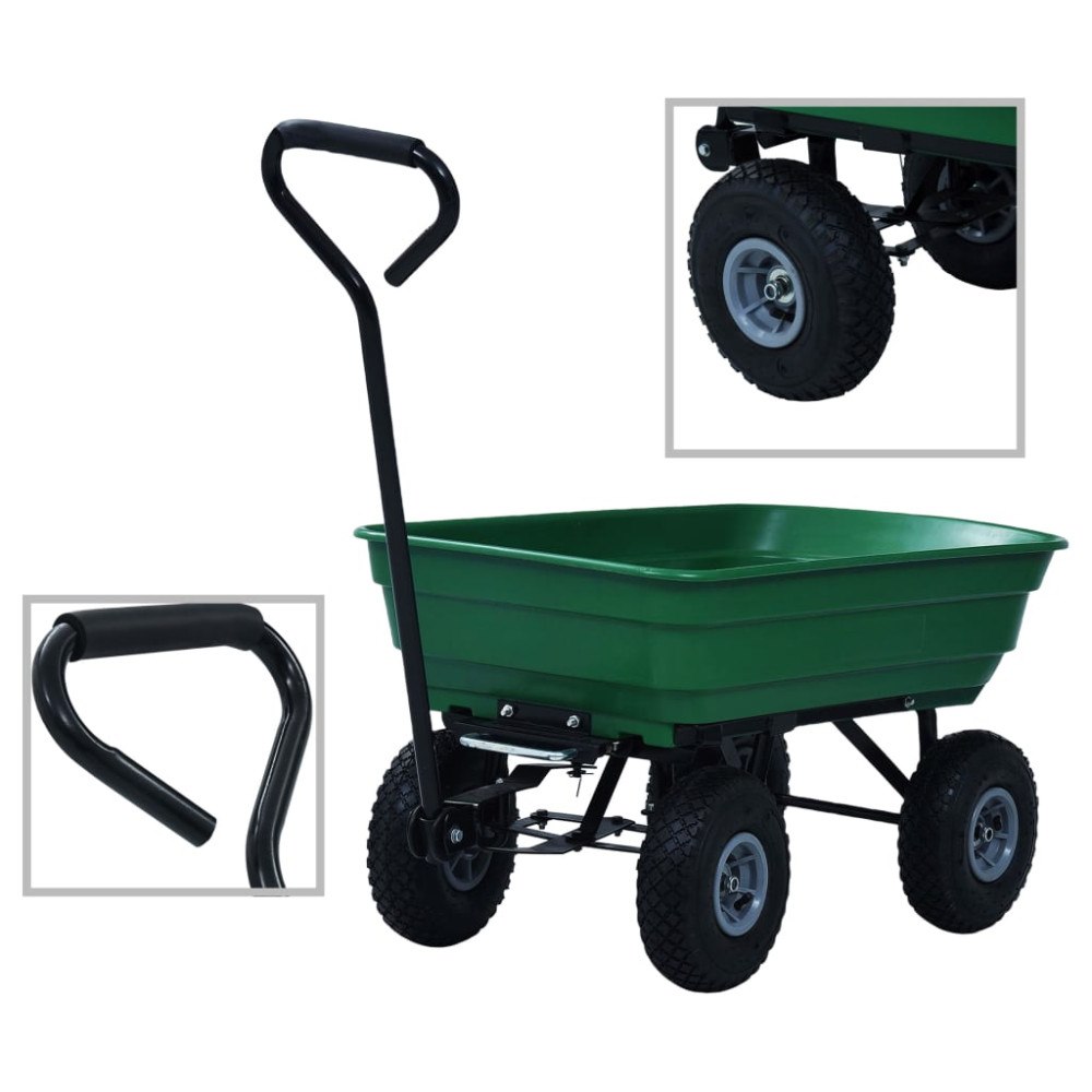 vidaXL Trädgårdsvagn tippbar 300 kg 75L grön