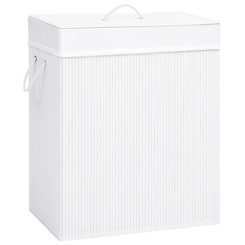 vidaXL Tvättkorg bambu med 2 sektioner vit 100 L