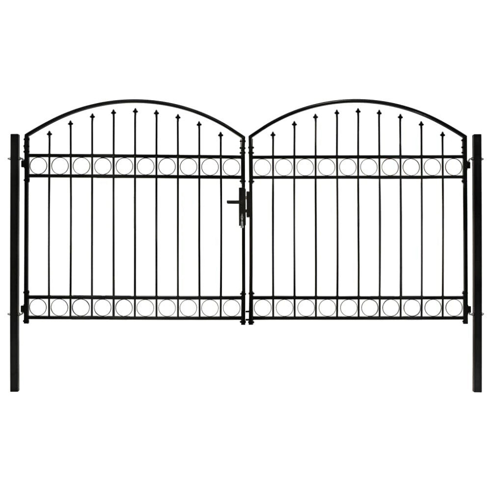vidaXL Staketgrind ASSEN dubbeldörr med välvd topp stål 300x150 cm