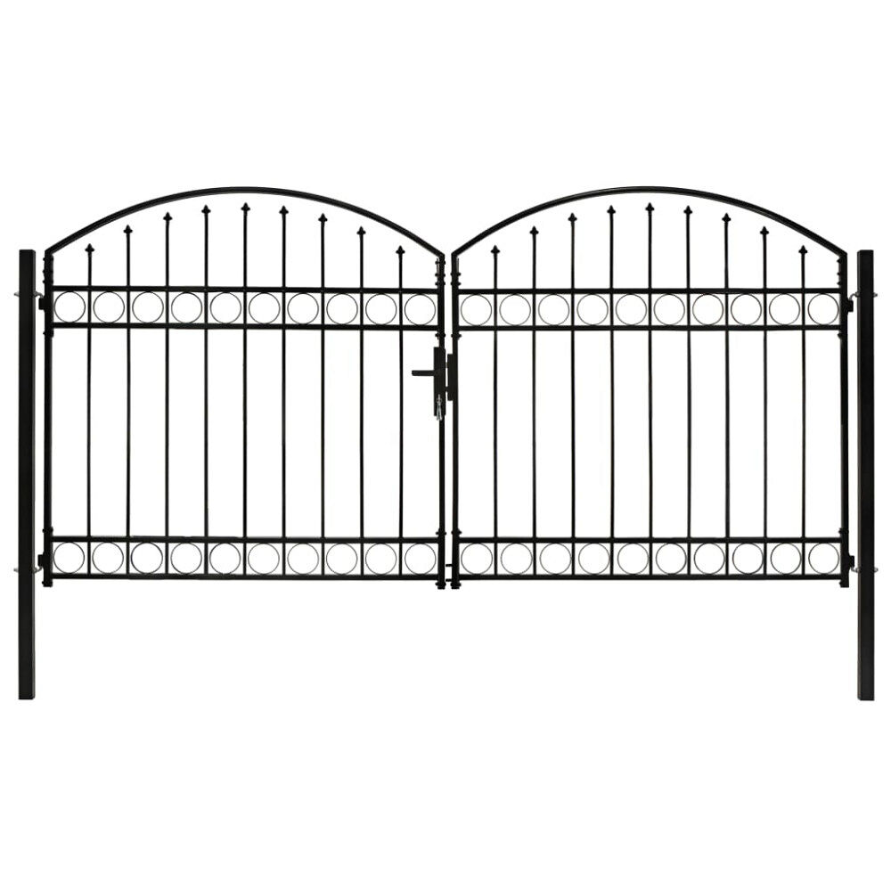 vidaXL Staketgrind ASSEN dubbeldörr med välvd topp stål 300x125 cm