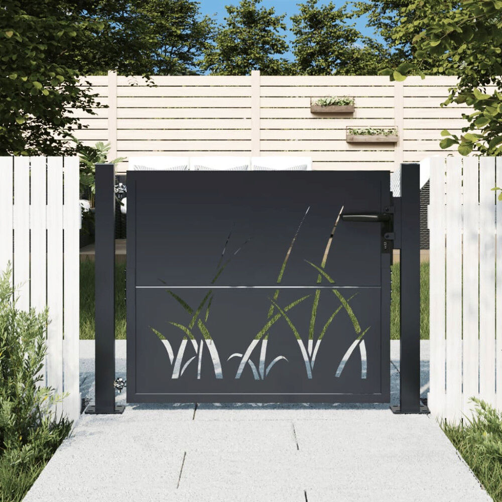 vidaXL Trädgårdsgrind antracit 100x100 cm stål gräsdesign