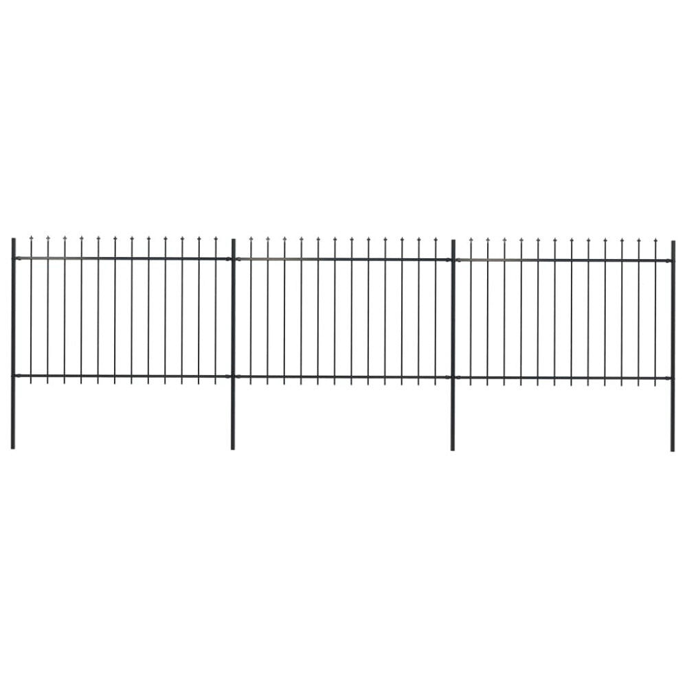 vidaXL Trädgårdsstaket med spjuttopp stål 504x120 cm svart