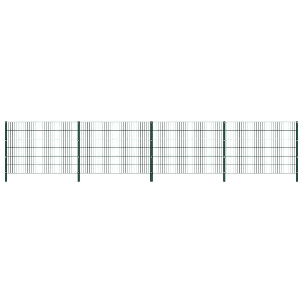 vidaXL Stängselpanel med stolpar järn 6,8x1,2 m grön