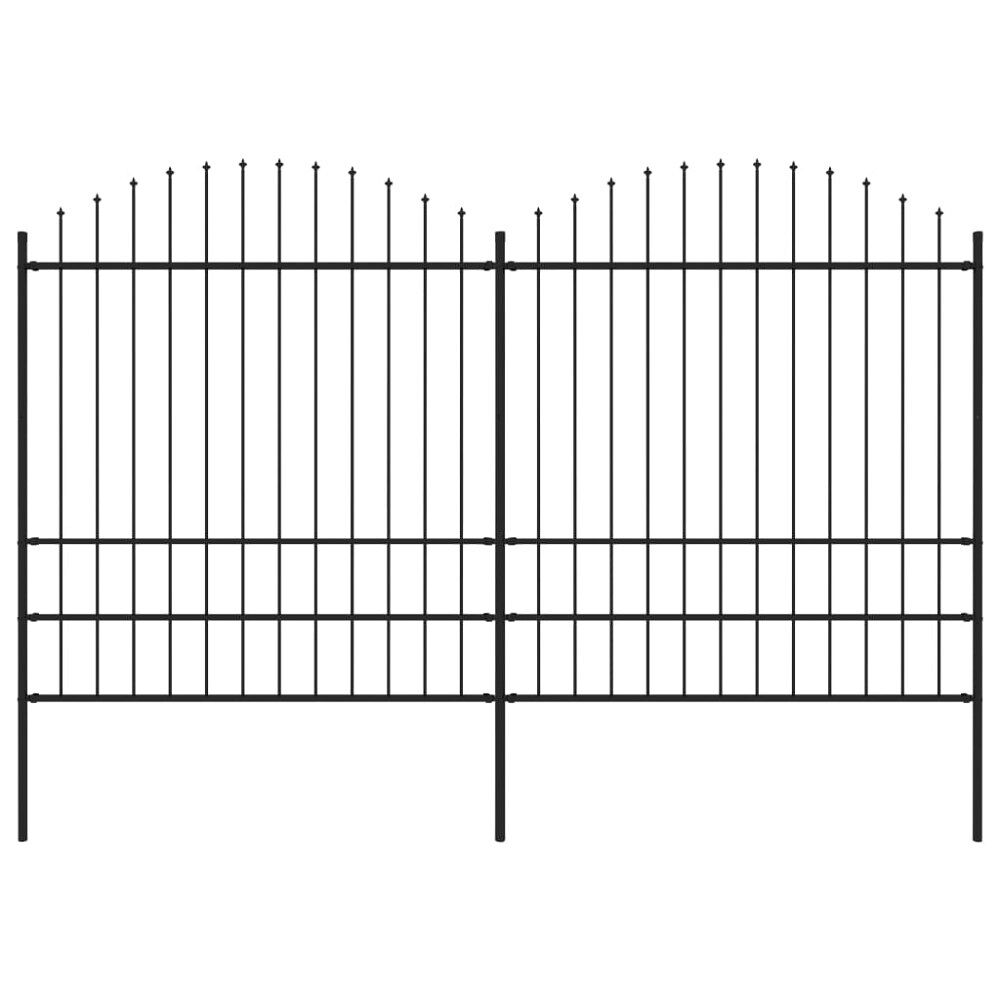vidaXL Trädgårdsstaket med spjutstång stål 337x200 cm svart
