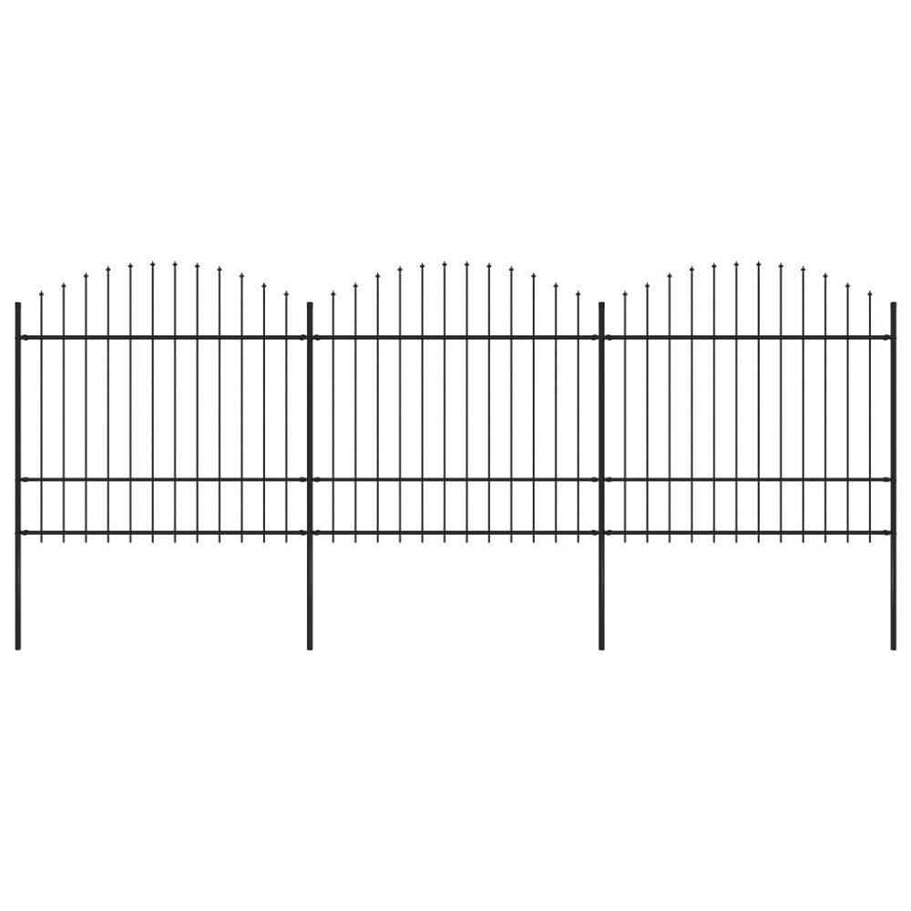 vidaXL Trädgårdsstaket med spjuttopp stål 504x175 cm svart