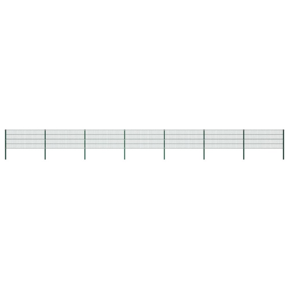 vidaXL Stängselpanel med stolpar järn 11,9x0,8 m grön