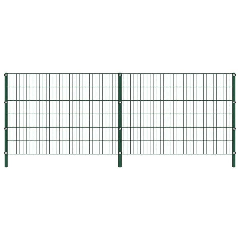 vidaXL Stängselpanel med stolpar järn 3,4x1,2 m grön