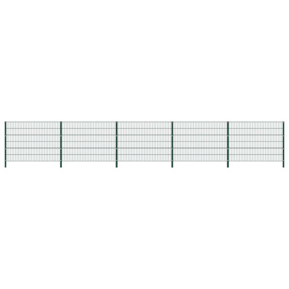 vidaXL Stängselpanel med stolpar järn 8,5x1,2 m grön