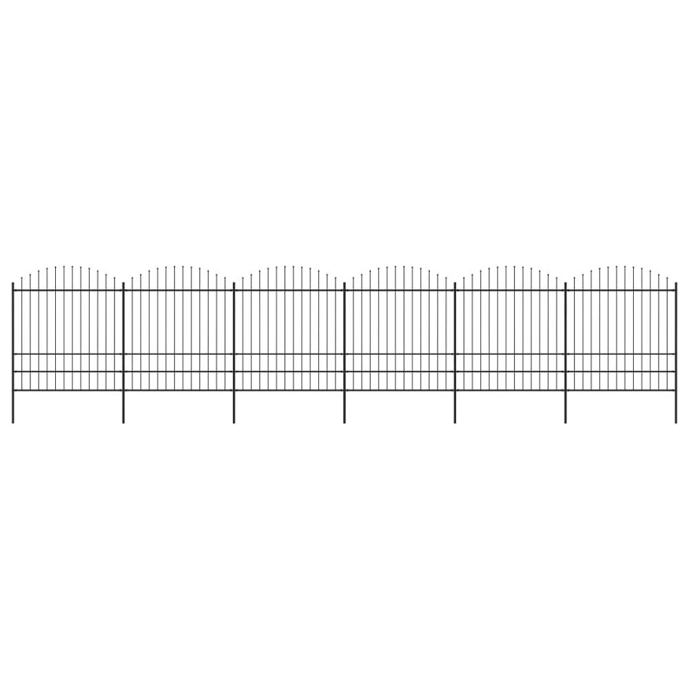 vidaXL Trädgårdsstaket med spjuttopp stål (1,75-2)x10,2 m svart