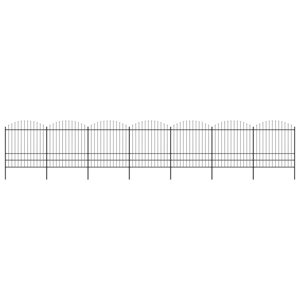 vidaXL Trädgårdsstaket med spjuttopp stål (1,75-2)x11,9 m svart