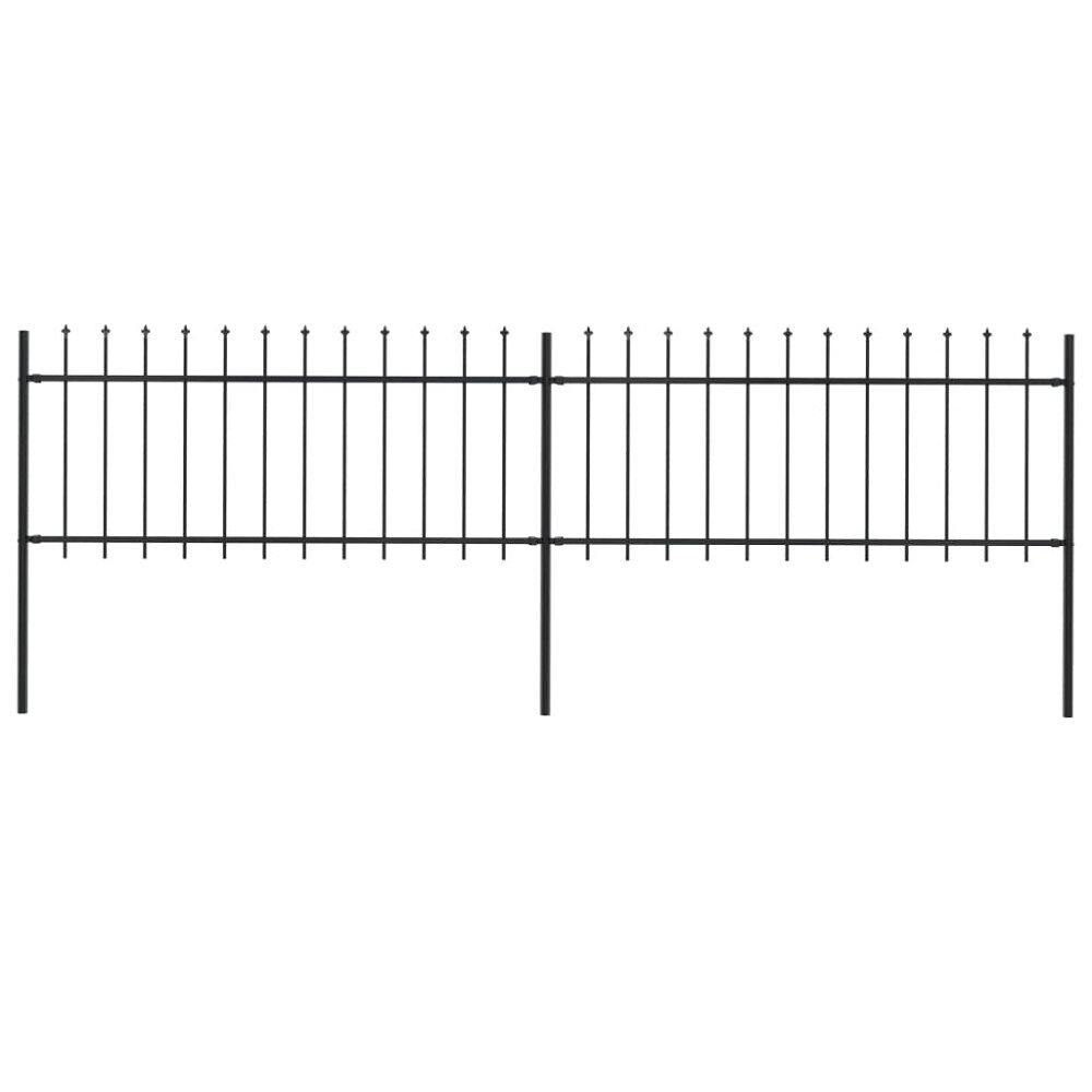 vidaXL Trädgårdsstaket med spjutspets stål 337x80 cm svart