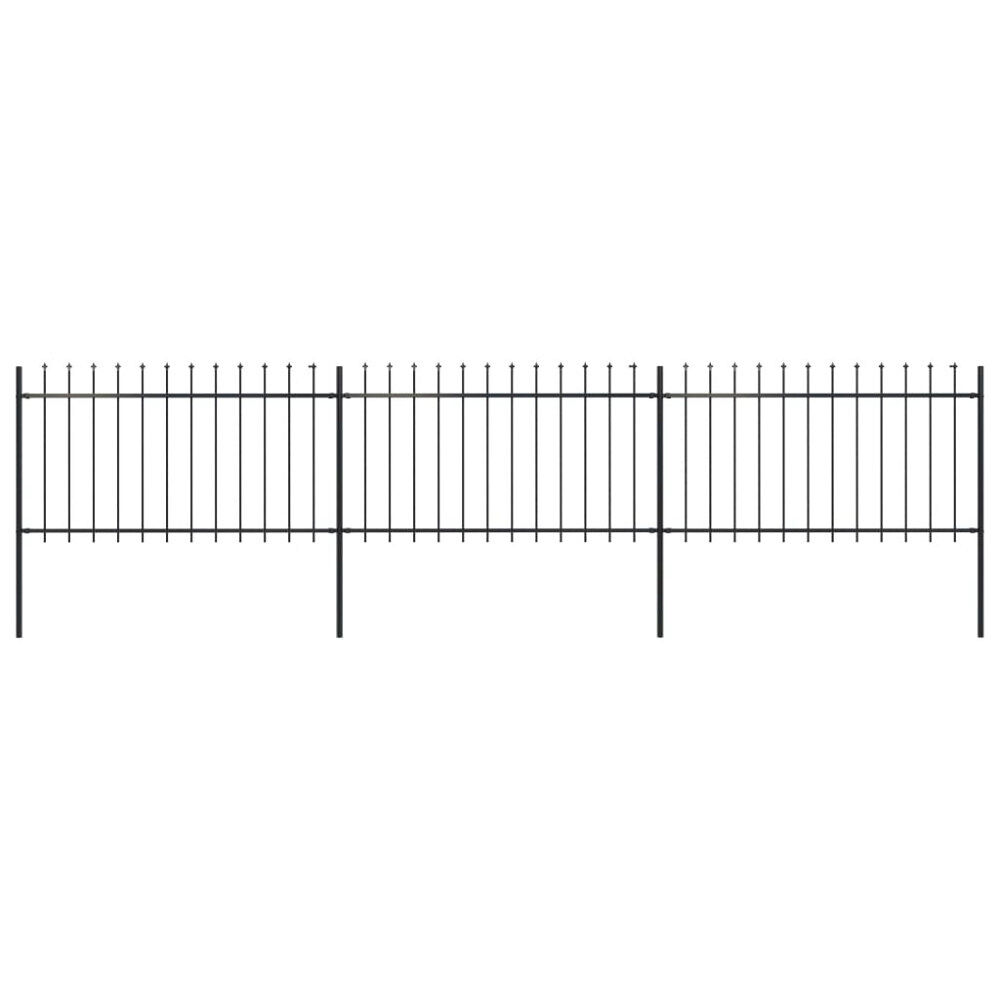 vidaXL Trädgårdsstaket med spjuttopp stål 504x100 cm svart