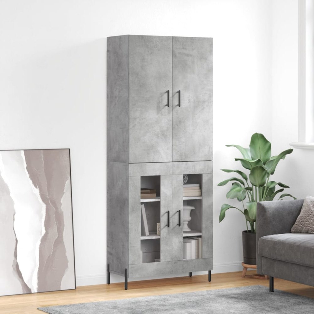 vidaXL Högskåp betonggrå 69,5x34x180 cm konstruerat trä