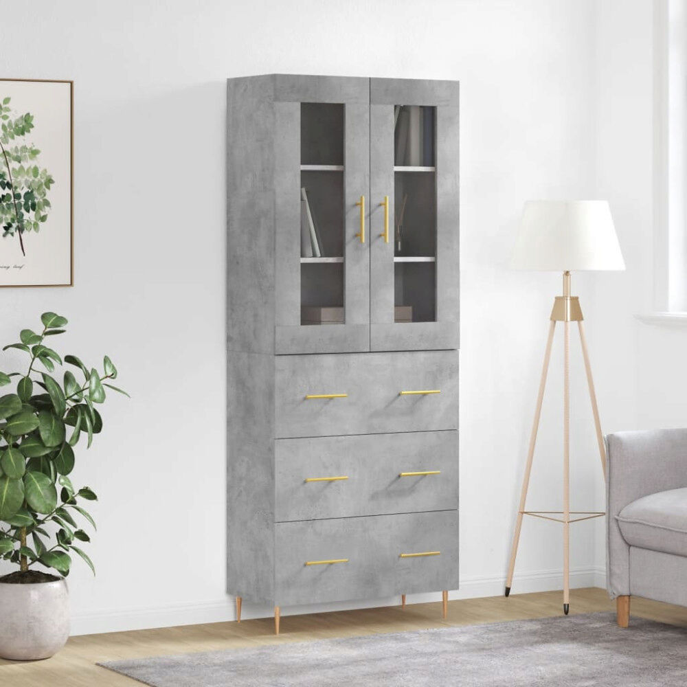 vidaXL Högskåp betonggrå 69,5x34x180 cm konstruerat trä