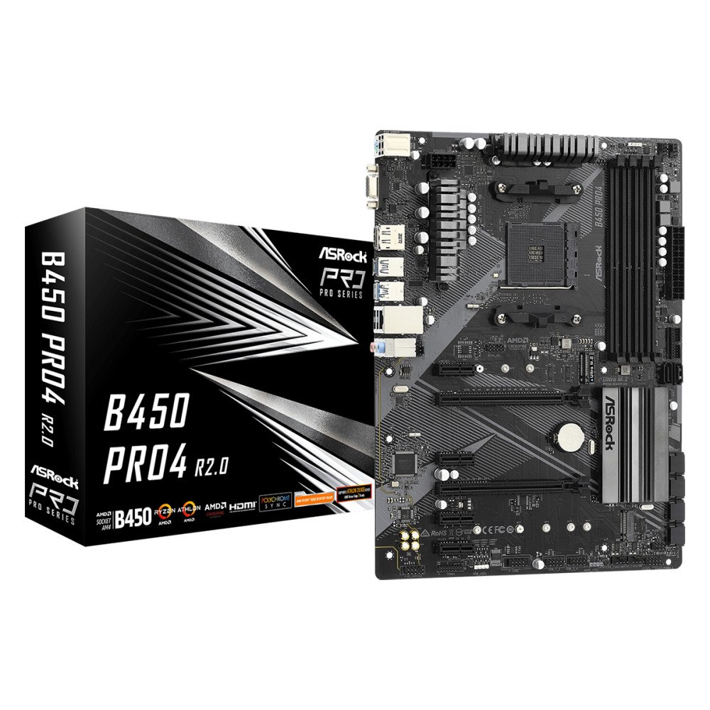ASRock Asrock B450 Pro4 R2.0 AMD B450 Uttag AM4 ATX