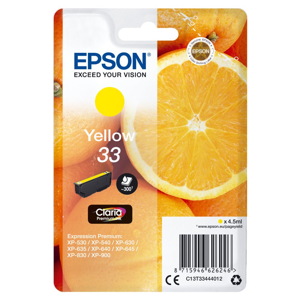 EPSON Epson Oranges Singlepack Yellow 33 Claria Premium Ink