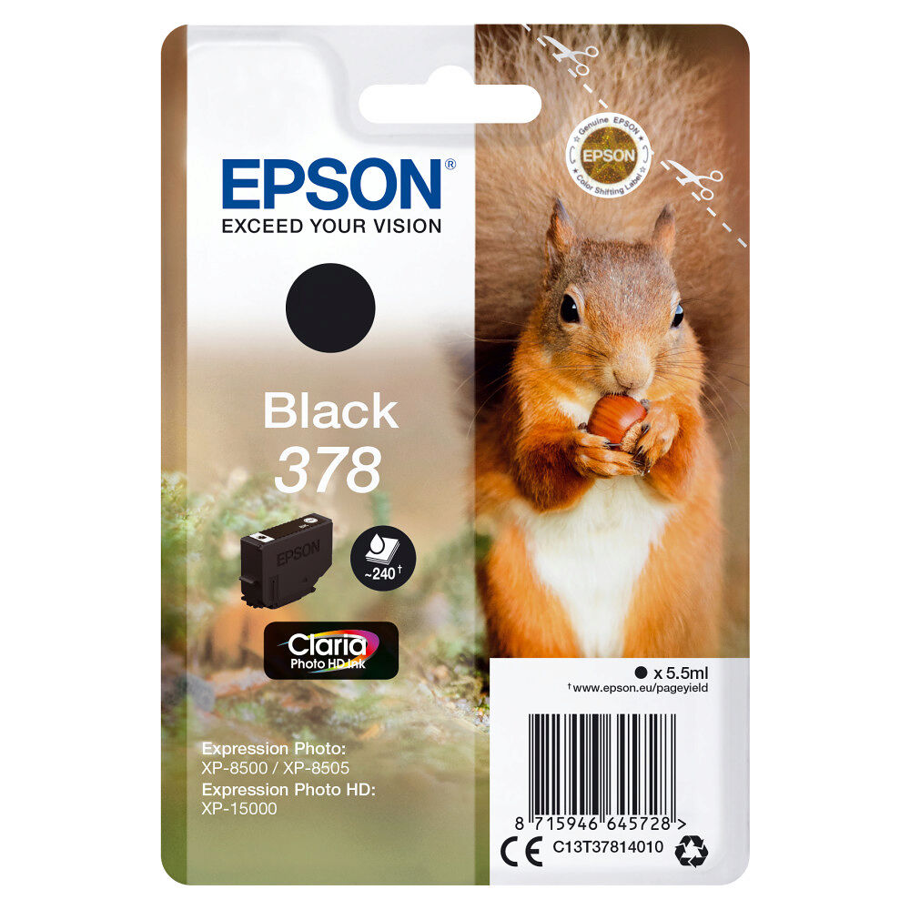 EPSON Epson Squirrel Singlepack Black 378 Claria Photo HD Ink
