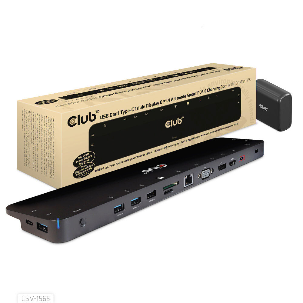 Club 3D Club 3D CSV-1565 - dockningsstation - USB-C - VGA, HDMI, DP - 1GbE