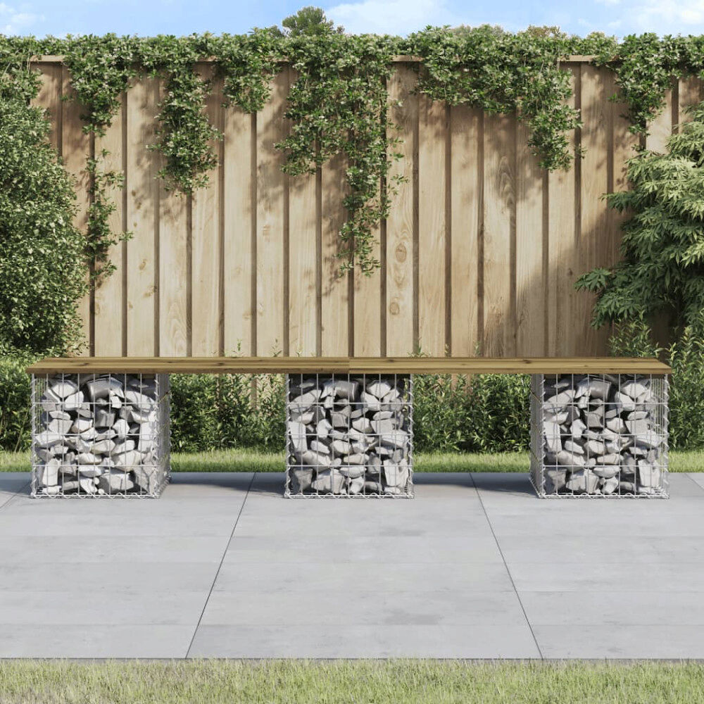 vidaXL Trädgårdsbänk gabion-design 203x31x42 cm tryckimpregnerad furu