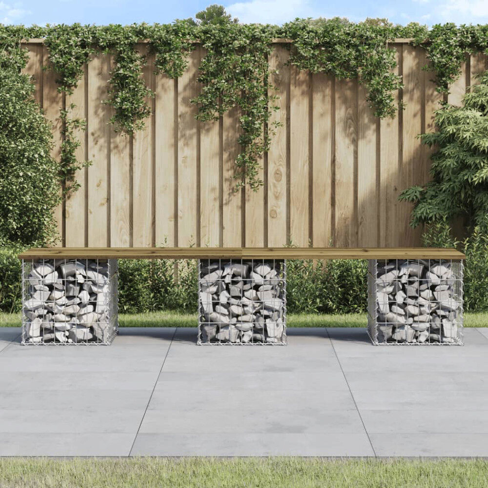vidaXL Trädgårdsbänk gabion-design 203x44x42 cm tryckimpregnerad furu