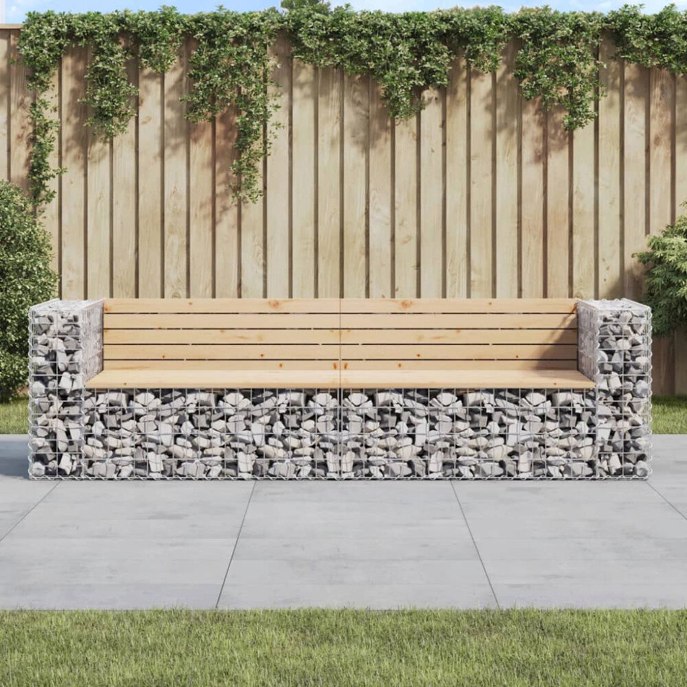 vidaXL Trädgårdsbänk gabiondesign 244x71x65,5 cm massiv furu