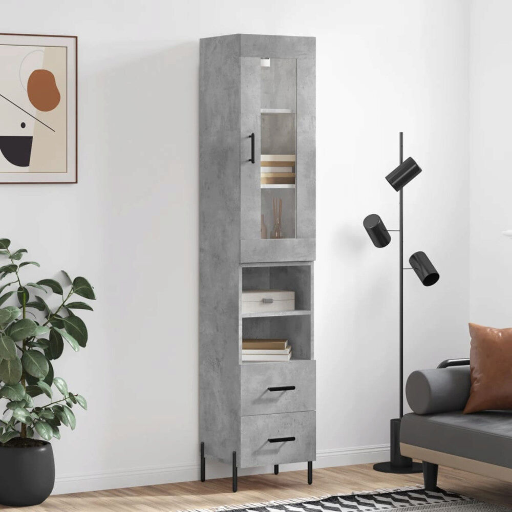 vidaXL Högskåp betonggrå 34,5x34x180 cm konstruerat trä