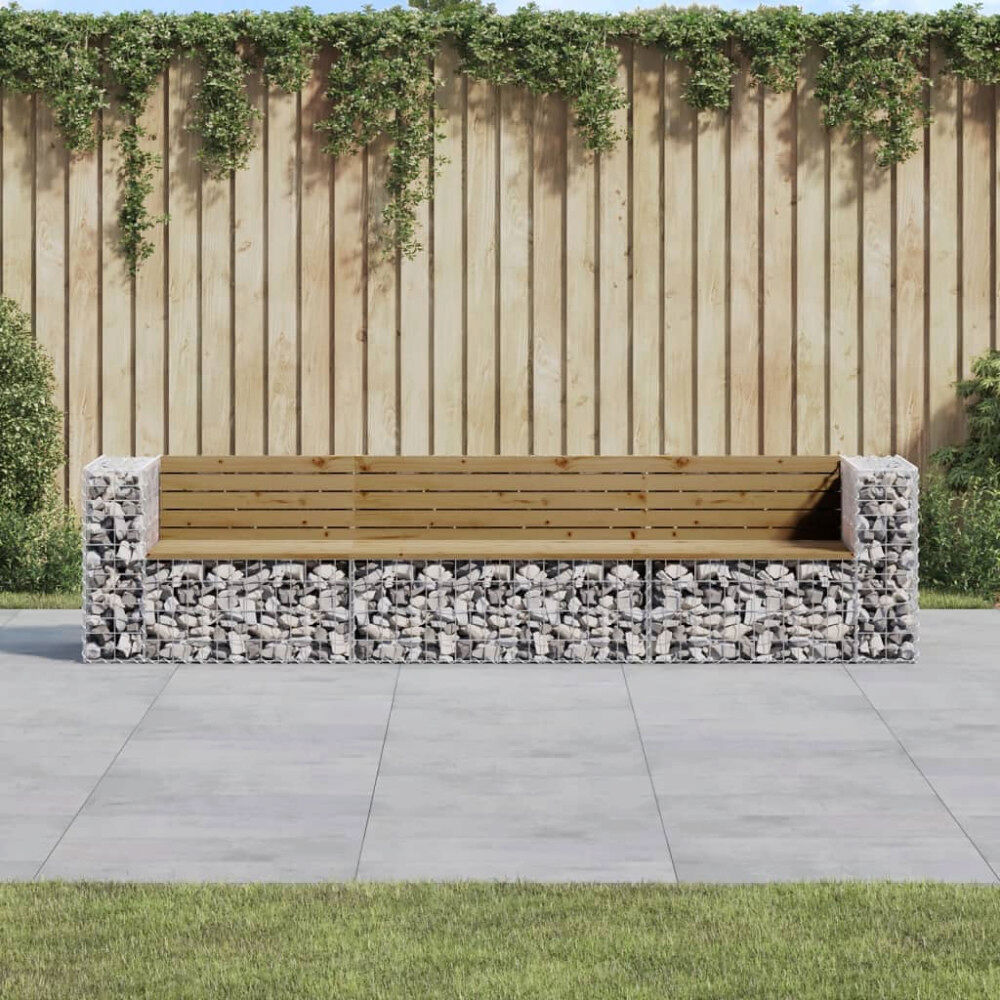 vidaXL Trädgårdsbänk gabiondesign 287x71x65,5 cm impregnerad furu