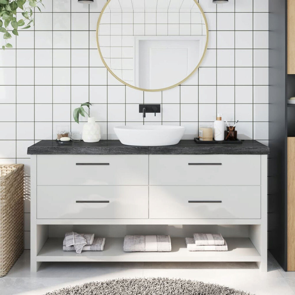 vidaXL Bänkskiva badrum mörkbrun 160x40x(2-6) cm behandlat massivt trä