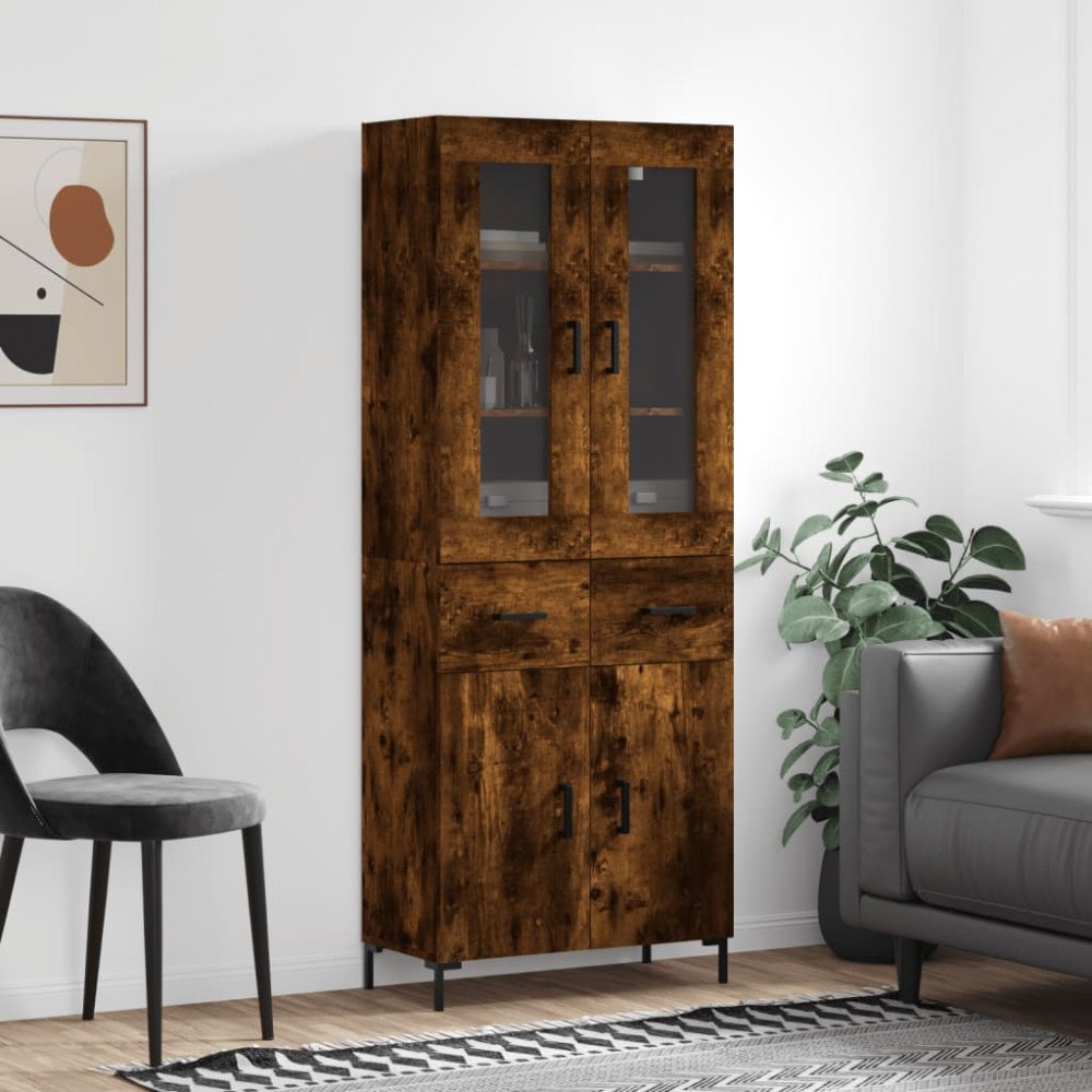 vidaXL Högskåp rökfärgad ek 69,5x34x180 cm konstruerat trä