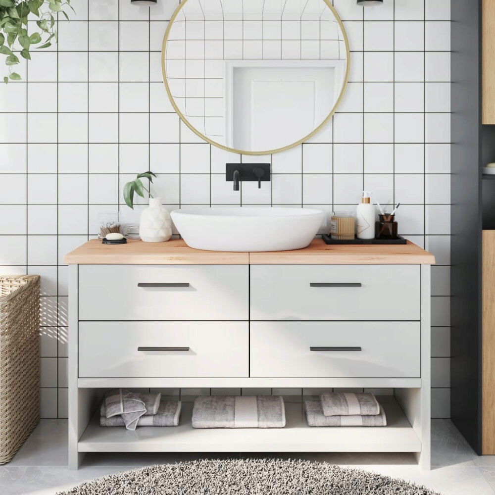 vidaXL Bänkskiva för badrum 140x60x(2-4) cm obehandlat massivt trä