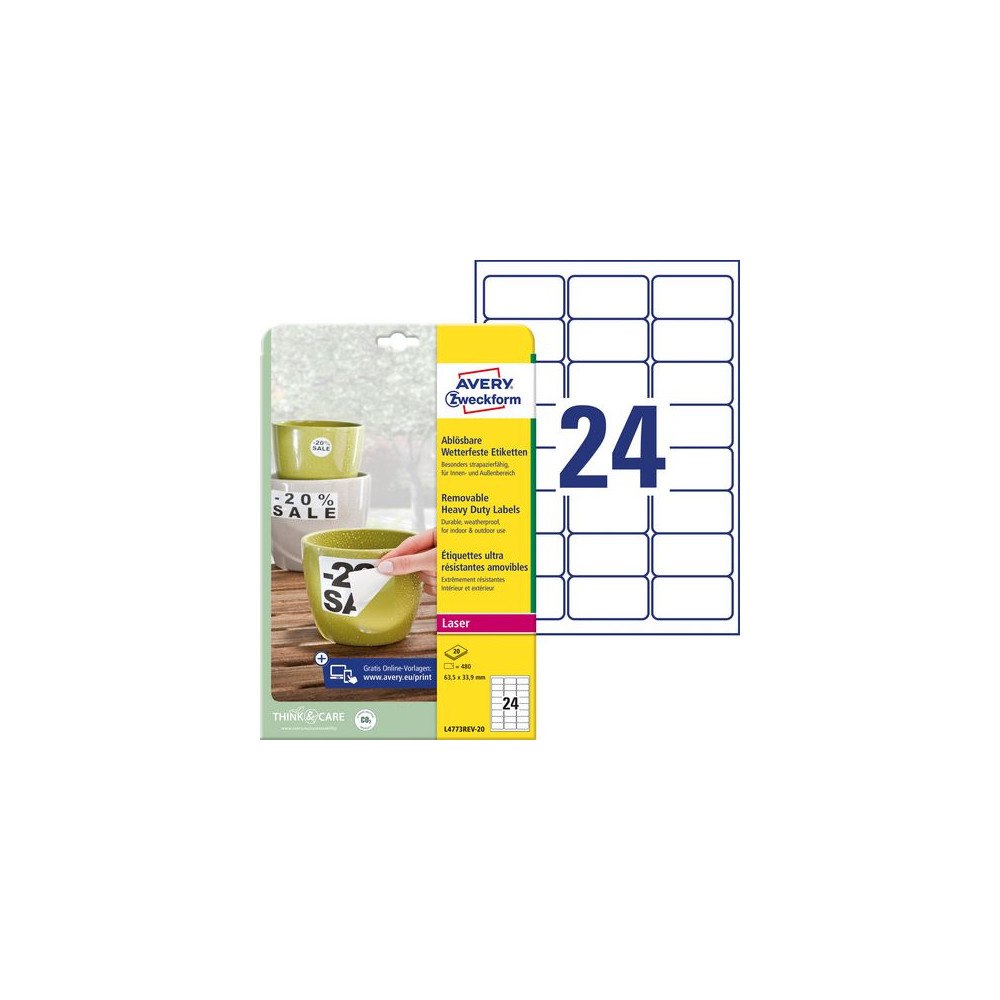 AVERY Etikett AVERY Slitst 63,5x33,9mm 480/fp