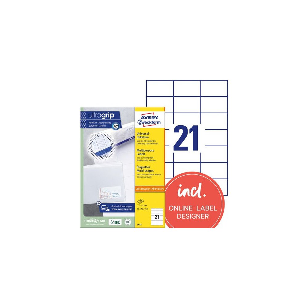 AVERY Etikett AVERY 70x42,3mm 2100/fp