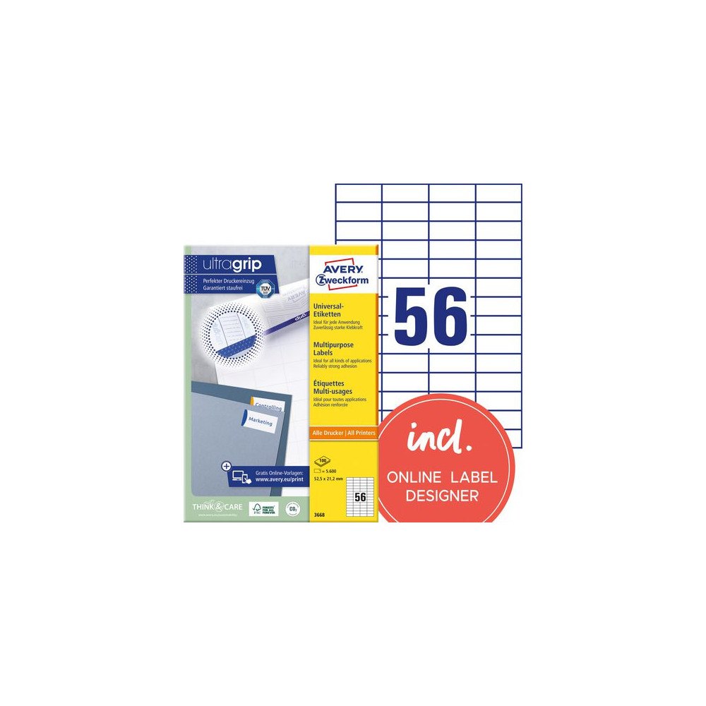 AVERY Etikett AVERY 52,5x21,2mm 5600/fp