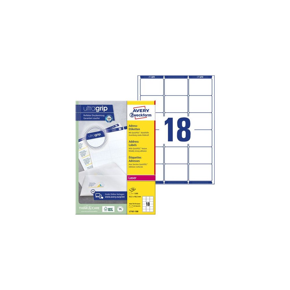 Avery Zweckform Etikett AVERY UG 63,5x46,6mm 1800/fp