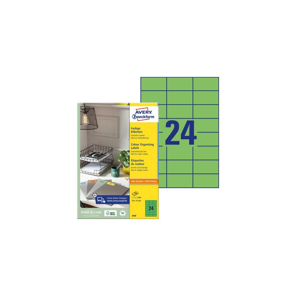 AVERY Etikett AVERY grön 70x37mm 2400/fp