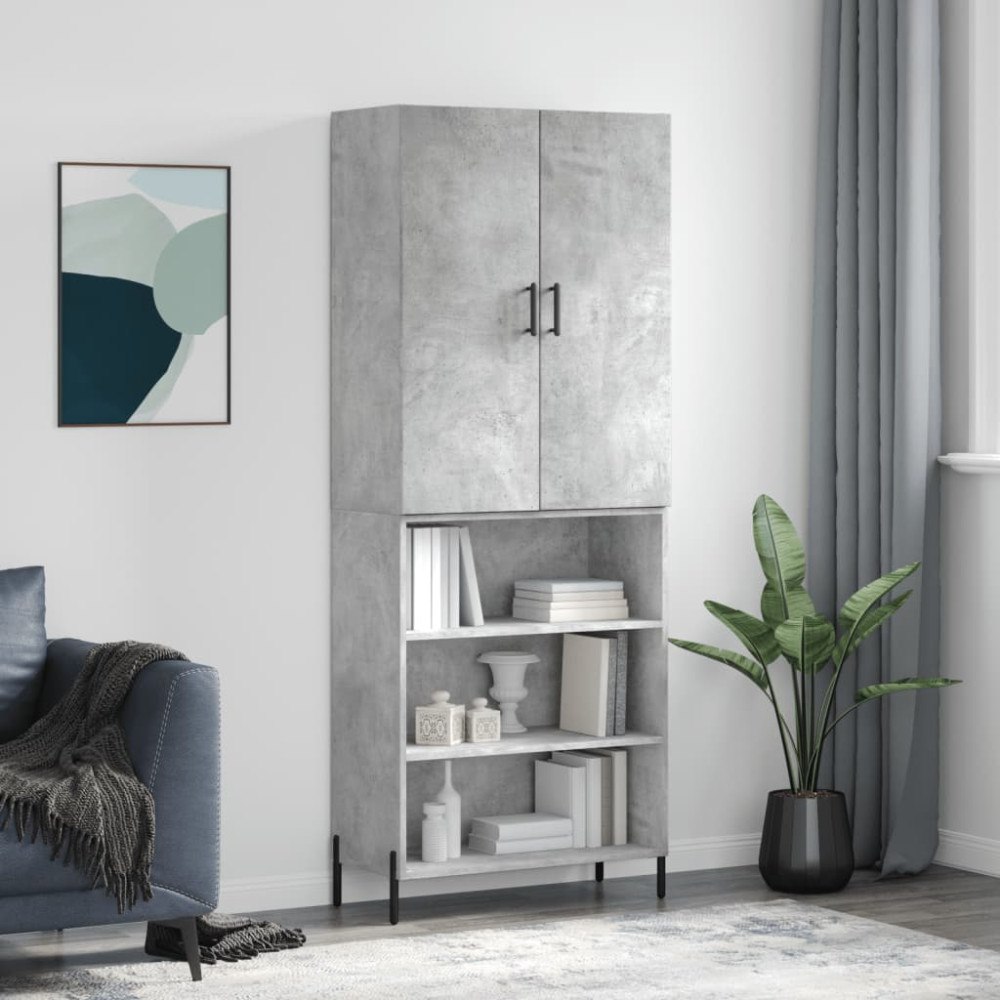 vidaXL Högskåp betonggrå 69,5x34x180 cm konstruerat trä