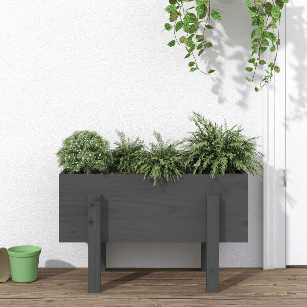vidaXL Odlingslåda 62x30x38 cm grå massiv furu