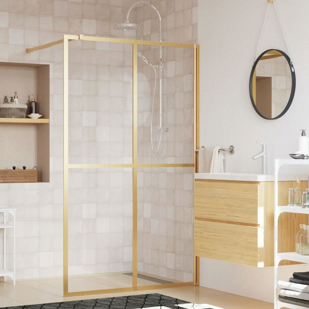 vidaXL Duschvägg med klart ESG-glas guld 118x195 cm