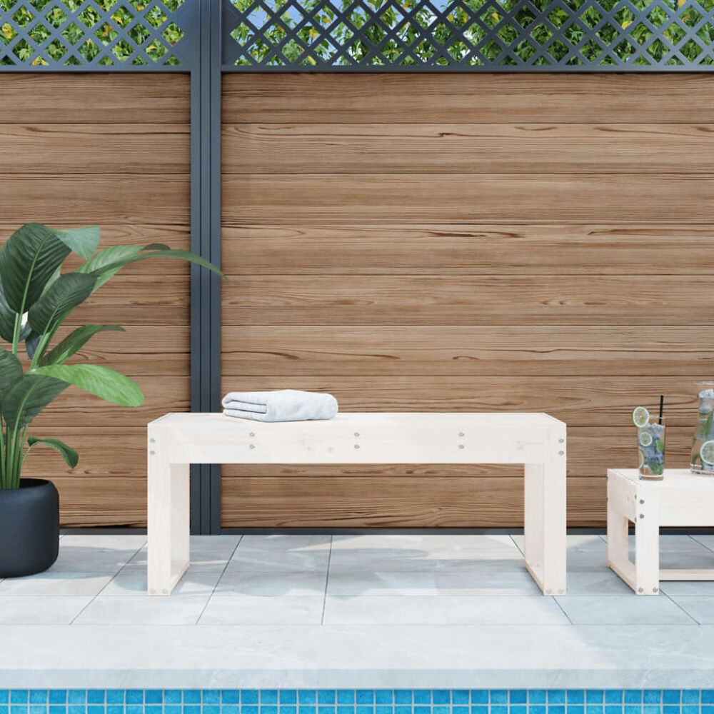 vidaXL Trädgårdsbänk vit 110x38x45 cm massiv furu
