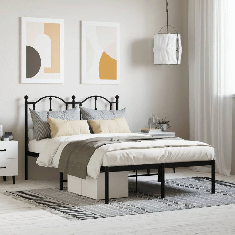 vidaXL Sängram med huvudgavel metall svart 120x190 cm