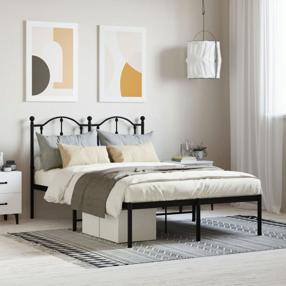 vidaXL Sängram med huvudgavel metall svart 120x200 cm