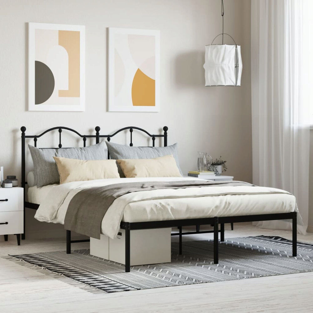 vidaXL Sängram med huvudgavel metall svart 140x200 cm