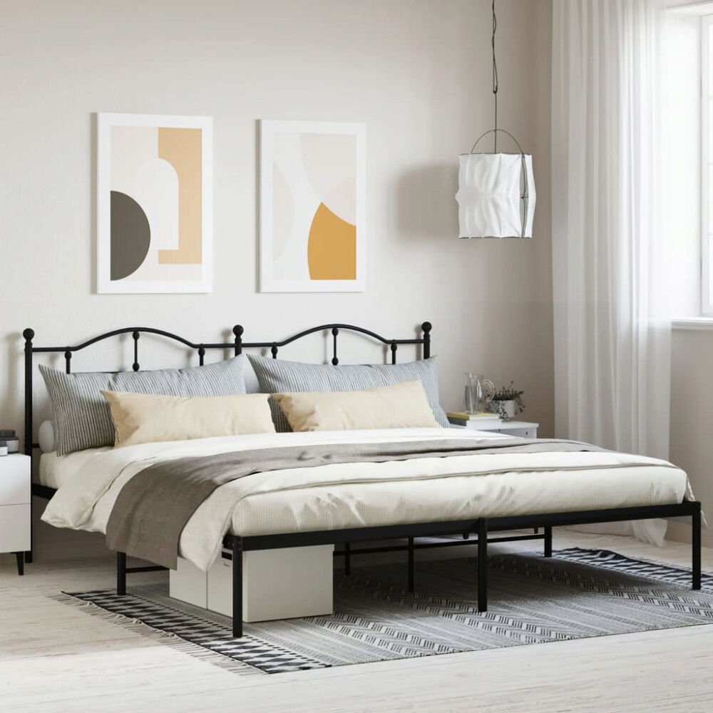 vidaXL Sängram med huvudgavel metall svart 200x200 cm