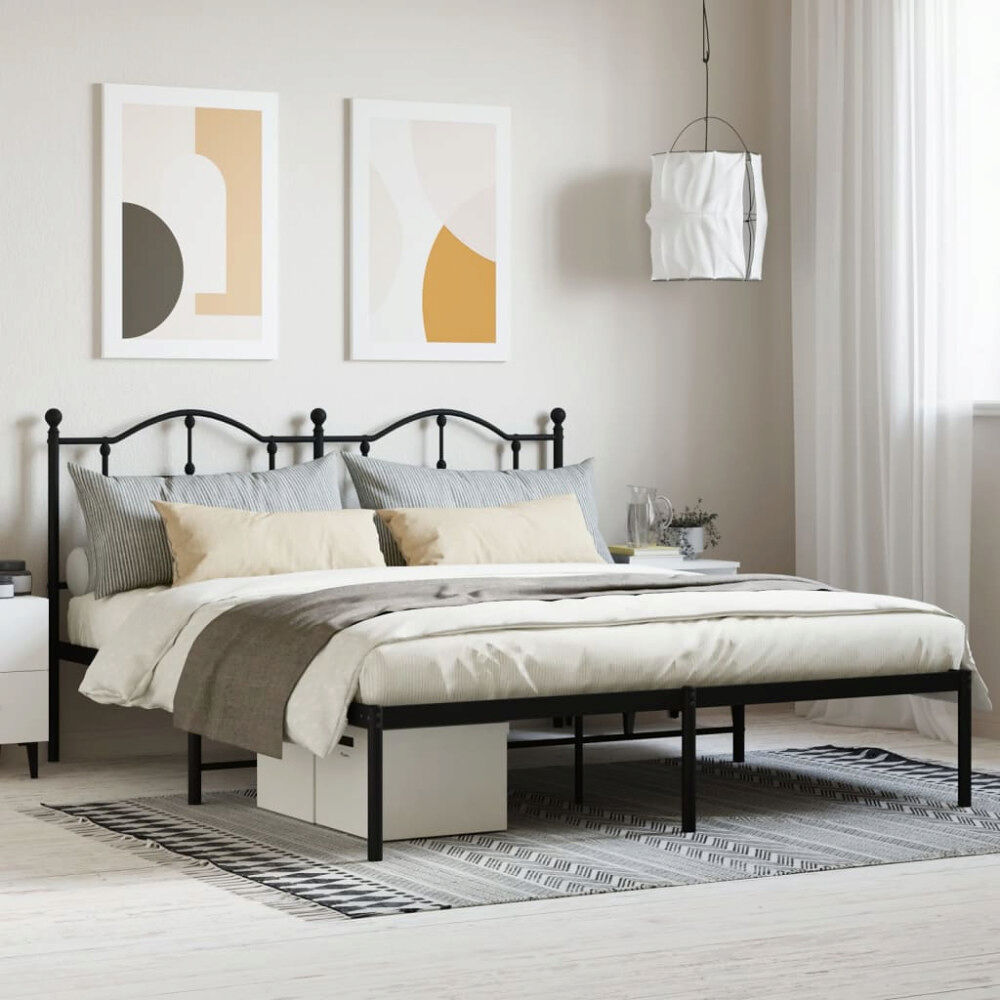 vidaXL Sängram med huvudgavel metall svart 160x200 cm
