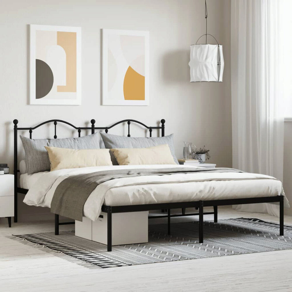 vidaXL Sängram med huvudgavel metall svart 180x200 cm