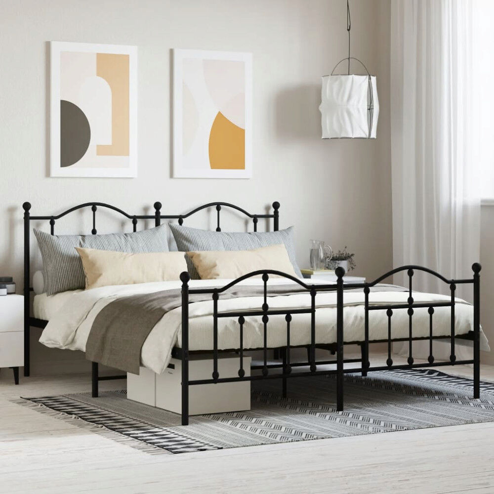 vidaXL Sängram med huvudgavel och fotgavel svart metall 183x213 cm