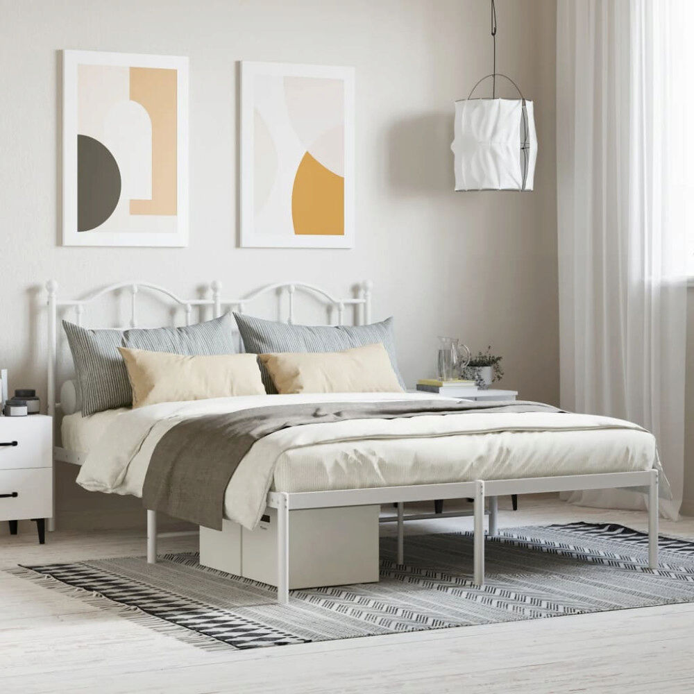 vidaXL Sängram med huvudgavel metall vit 140x190 cm