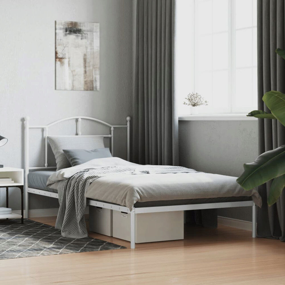 vidaXL Sängram med huvudgavel metall vit 107x203 cm