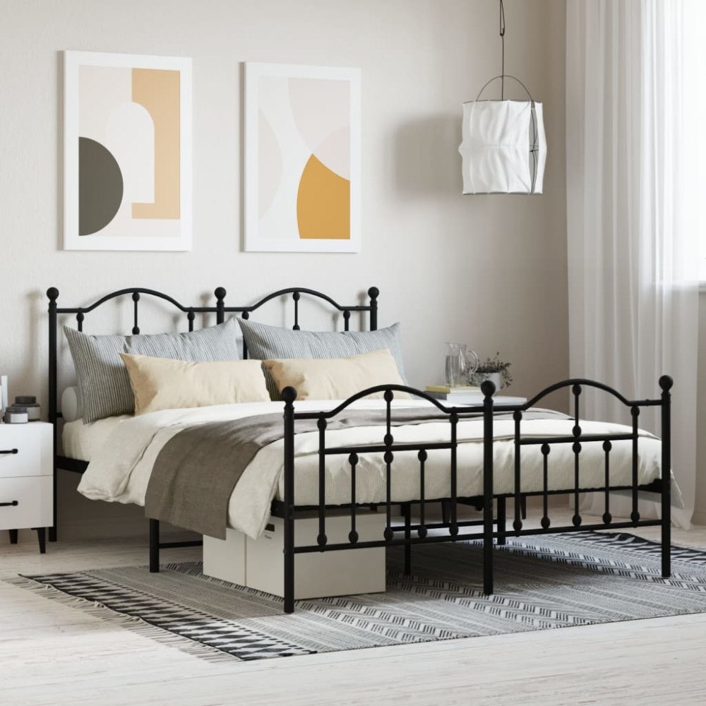 vidaXL Sängram med huvudgavel och fotgavel svart metall 135x190 cm