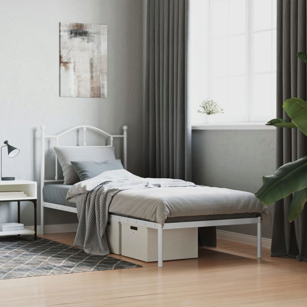 vidaXL Sängram med huvudgavel metall vit 90x200 cm
